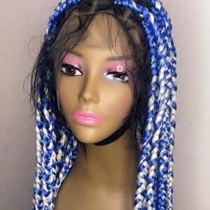 Vibrant Blue and White Braided Hair Extensions